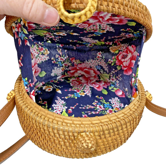 Natural Straw Brown Wicker Shoulder Crossbody Bag Purse Cottagecore Boho Preppy - Picture 7 of 10